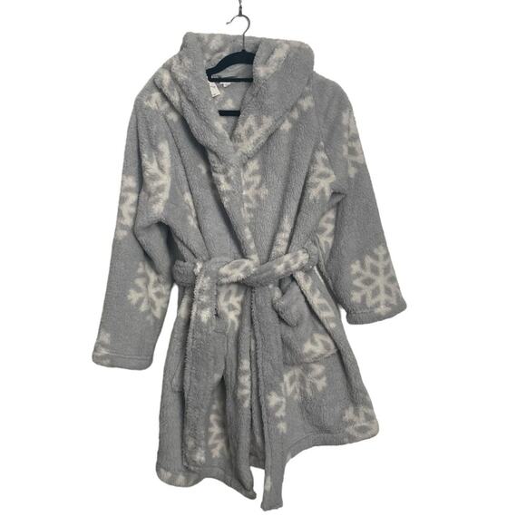 Closie Grey White Snowflake Hooded‎ Fleece Robe NWT M/L - Picture 5 of 5